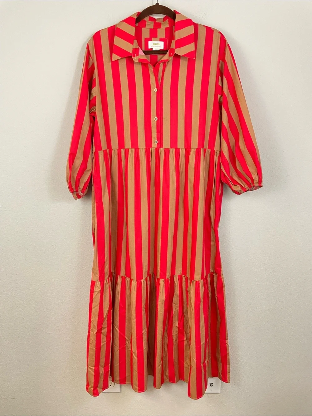 Anthropologie Maeve Bettina Striped Tiered Poplin Shirt Midi Dress Size M - Picture 3 of 11